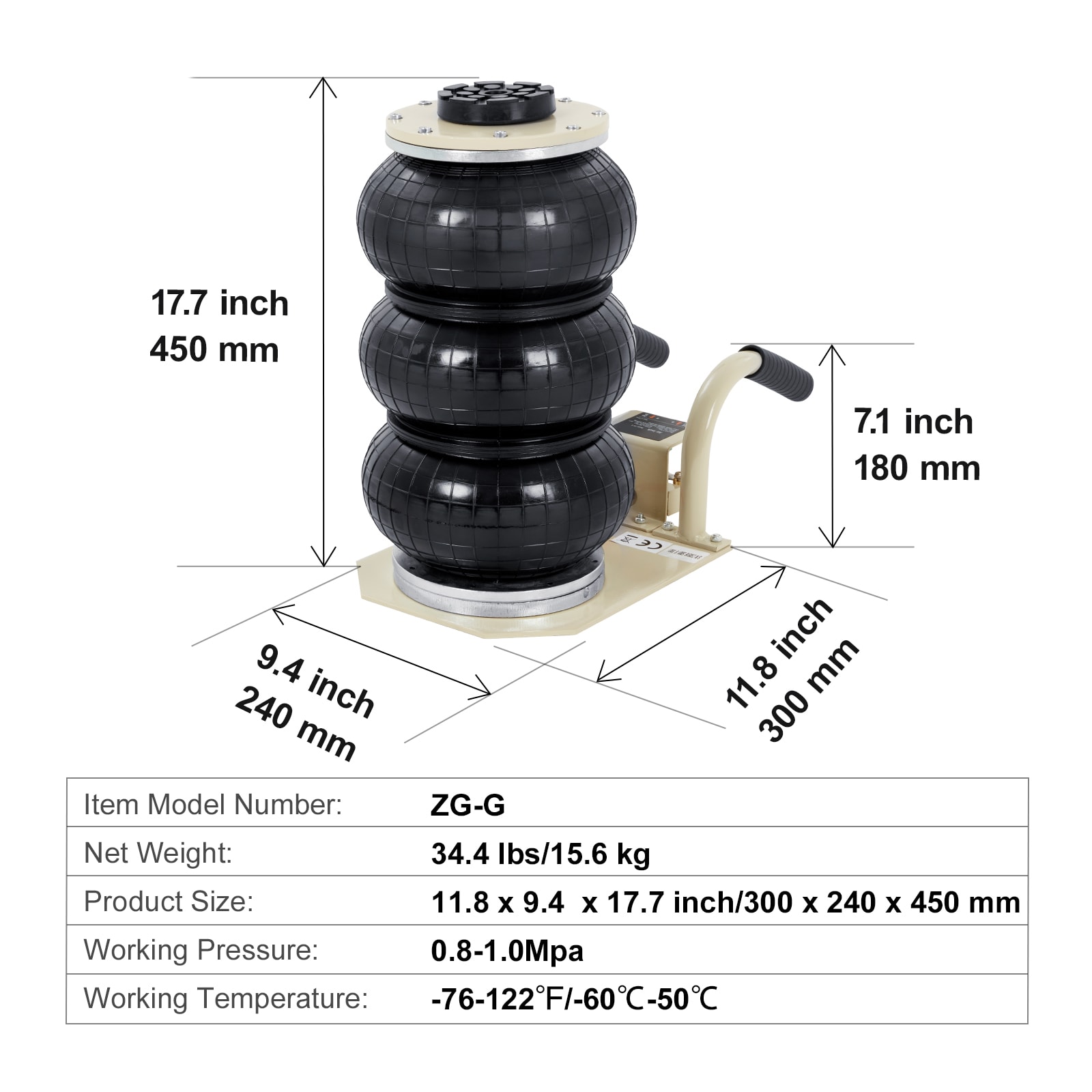 Pneumatic Triple Bag Air Jack 3 Ton For Car And Suv Lifting_voghion.com